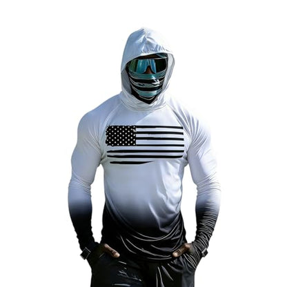 Men's UPF 50+ Sun Protection Hooded Shirt with Integrated Face Cover Long Sleeve Lightweight Rash Guard Shirts - color: Gray, size: Medium