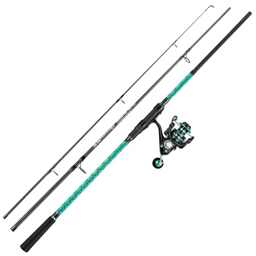 Sougayilang Surf Fishing Rod and Reel Combo, 9-12 ft 3-Piece Surf Rod with 4000-6000 Spinning Reel, Carbon Fiber Saltwater Fishing Combo for Beach Bank and Pier Fishing - size: 10ft