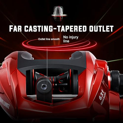 Sougayilang Baitcasting Fishing Reel, 8:1 High Speed Gear Ratio Super Smooth and Powerful Low Profile Baitcaster Reel with Maganic Brake System for Freshwater,Saltwater - color: Orange-Left Hand
