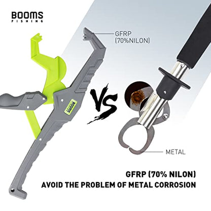 Booms Fishing G05 Lip Gripper Saltwater, 9.4" Plastic Catfish Grippers Pliers, Grabber Tool With Lanyard, Grips for Kayak Fishing Accessories, Great Holder for Caught Fish - color: Green
