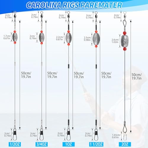 Carolina Rig Saltwater Flounder Fishing Rigs, Stainless Steel Wire Leader with Egg Sinker Weights, Swivel Snaps Ready Rig for Catfish Grouper Drum Redfish Bottom Surf Fishing - size: 0.75oz-6pcs