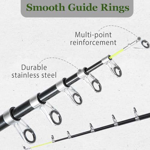 Tripquips 6.9FT Telescopic Fishing Rod - Lightweight Spinning Fishing Pole for Freshwater and Saltwater Anglers - color: Black