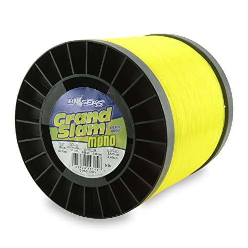 HI-SEAS Grand Slam Monofilament Fishing Line - Strong & Abrasion Resistant in Clear, Pink, Green, Smoke Blue, Fluorescent Yellow Freshwater & Saltwater - 5 lb Spool - color: Fluorescent Yellow, style: 100 Lb Test, 1.00 Mm Dia, 2675 Yd