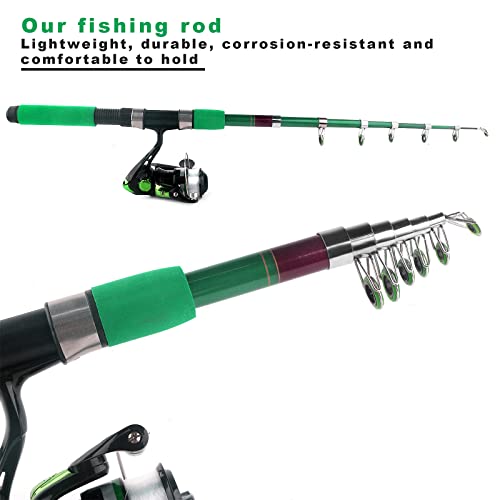Telescopic Fishing Pole Reel Combo Ultralight Fishing Rod Spinning Reel with Tackle Bag All-in-One Fishing Accessories Fishing Gear Gifts Kit for Kids Adults Youth Beginner Saltwater Freshwater - color: Green-6.89ft
