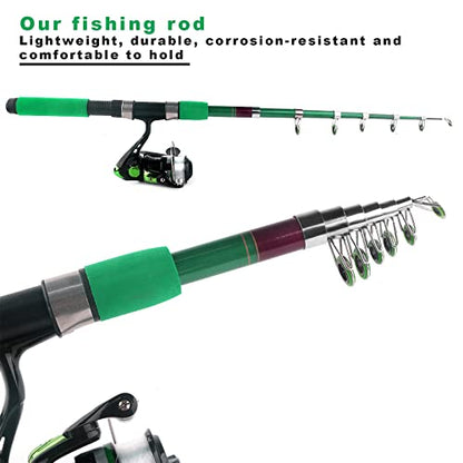 Telescopic Fishing Pole Reel Combo Ultralight Fishing Rod Spinning Reel with Tackle Bag All-in-One Fishing Accessories Fishing Gear Gifts Kit for Kids Adults Youth Beginner Saltwater Freshwater - color: Green-6.89ft