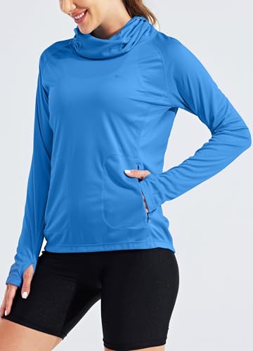 Willit Women's UPF 50+ Sun Protection Hoodie - Breathable Mesh Face Cover & Cooling Fishing Shirt with Pockets - color: Brilliant Blue, size: Large