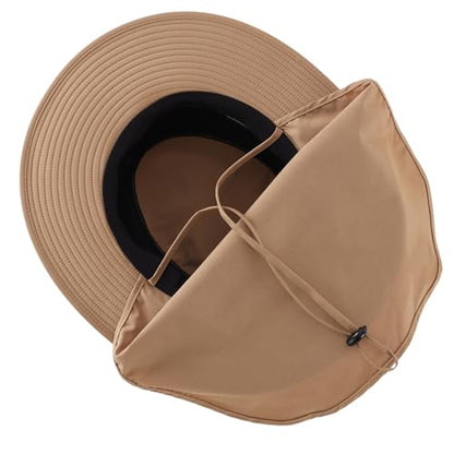 Connectyle UPF 50+ Wide Brim Sun Hat for Men Women UV Protection Fishing Hat with Neck Flap Outdoor Safari Bucket Hiking Hats - color: Dark Khaki