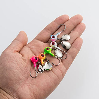 Dr.Fish 10 Pack Underspin Jigs Heads Freshwater Swimbait Ball Jig Bass Walleye Fishing Hooks Colorado Spinner Blade Flat Bottom Stand up - color: Firetiger, size: 3/16oz-Hook #2