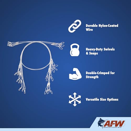AFW Surflon Fishing Leaders – Black Nylon Coated Stainless Steel Wire, Swivel & Snap, 3 Pack, Variety Pack – Strong Leader Line for Catfishing & Toothy Game Fish - size: 60 lb, style: 24 Inch