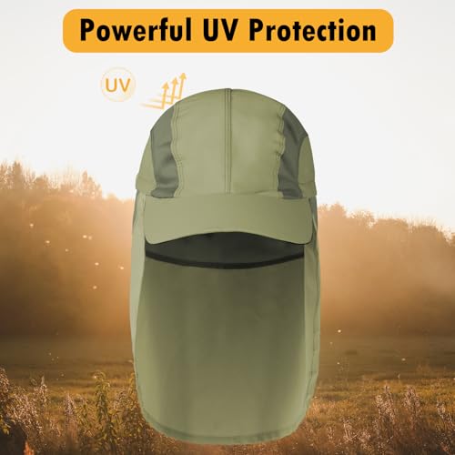 Mens Sun Hat with Breathable Mesh Sun Hats for Men Sun Protection Fishing Hat with Neck Flap for Hiking Cycling - color: Green