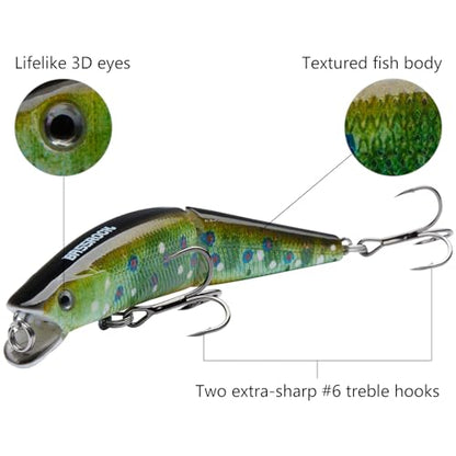 BASSROCK Minnow Swimbait Bass Trout Fishing Lure with Movable Lip Hard Bait 3.5” 1/2oz - color: 3-Pack in 3 colors (BBR)