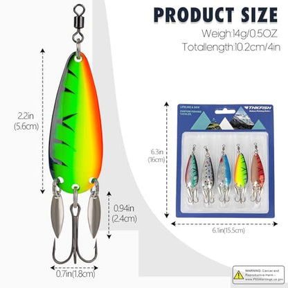 THKFISH 5pcs Saltwater Fishing Lures, Fishing Spoons with Durable Treble Hooks, Jigs Lure for Tuna Salmon Grouper, Sea Fish Jigging Lure, Trolling Spoon for Bass Fish with Tackle Box - color: C-1/2oz-5pcs