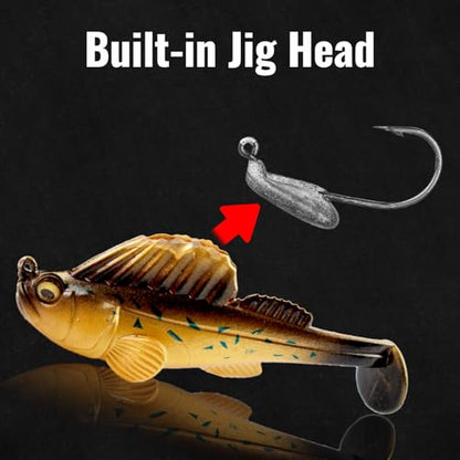 Soft Fishing Lures 5pcs Kit with Tackle Box Weedless Paddle Tail Swimbaits for Bass Trout Crappie Walleye Freshwater Saltwater Life Like Action Durable Plastic Sharp Hooks - color: 3in 5pcs