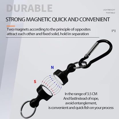 GANPUB Black Fishing Strongest Magnetic Net Release Magnet Clip Holder Retractor, Quick Release Keychain with Super Strong Magnet, Fly Fishing Magnetic Buckle Fishing Equipment,Accessories