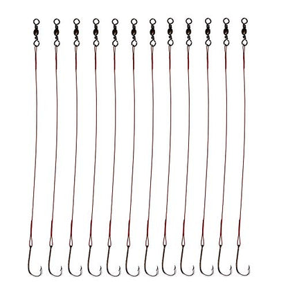 20pcs Wire Leader Hook Rigs Baitholder Fishing Hook Nylon Coated Fishing Wire Leader with Swivel - color: 6.5inch red, size: 2/0-20pcs