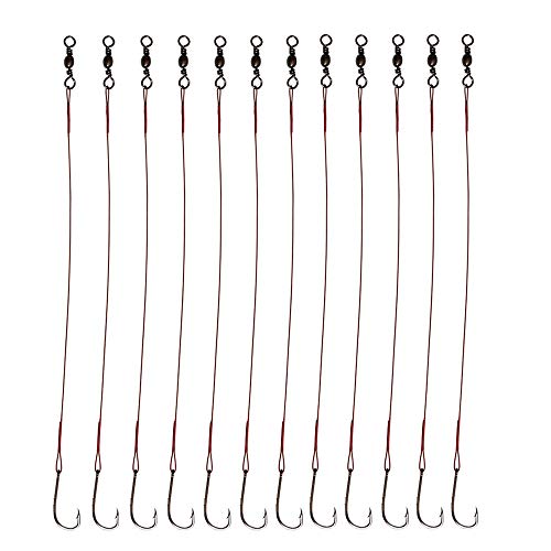20pcs Wire Leader Hook Rigs Baitholder Fishing Hook Nylon Coated Fishing Wire Leader with Swivel - color: 6.5inch red, size: 2/0-20pcs