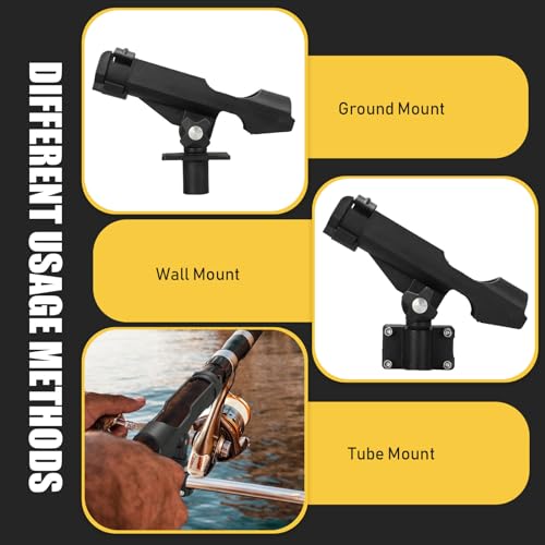 Threlaco Fishing Rod Holder for Boat Adjustable Rod Racks with Side Mount Bulk Swivel Pole Holders for Boats with Combo Mount, Fishing Accessories, Black