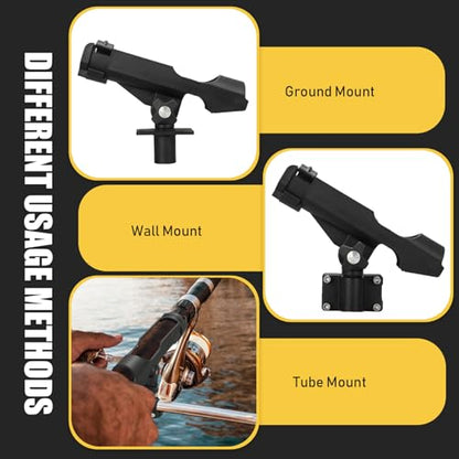 Threlaco Fishing Rod Holder for Boat Adjustable Rod Racks with Side Mount Bulk Swivel Pole Holders for Boats with Combo Mount, Fishing Accessories, Black