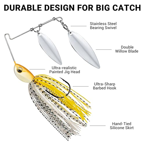 TRUSCEND Swim or Jig Fishing Spinner Baits for Freshwater and Saltwater, Rooster Tail Fishing Lures for Trout Bass Walleye Crappie Salmon Pike, Blade Bait with Copper Blade - color: D2-4"-1/2oz