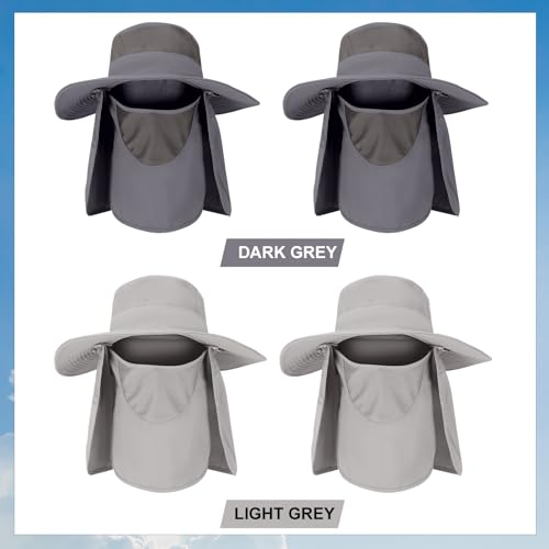 4 Pack Sun Hats for Men Women UPF 50+ Wide Brim Fishing Bucket Hat Summer Outdoor UV Protection Adjustable Neck Flap - color: Light Gray*2, Gray*2