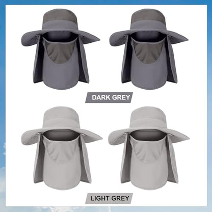 4 Pack Sun Hats for Men Women UPF 50+ Wide Brim Fishing Bucket Hat Summer Outdoor UV Protection Adjustable Neck Flap - color: Light Gray*2, Gray*2