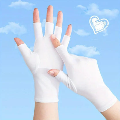 Utaly Women Sunblock Fingerless Gloves Non-Slip UV Protection Driving Riding Summer Outdoor Gloves for Women Girls - color: White