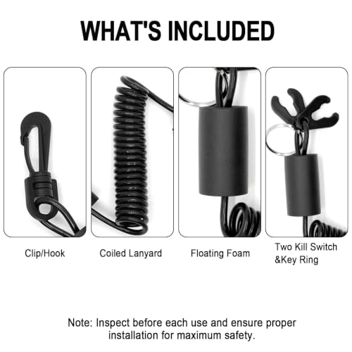Floatable Boat Kill Switch Lanyard with Backup Key & Flotation Foam - color: Black
