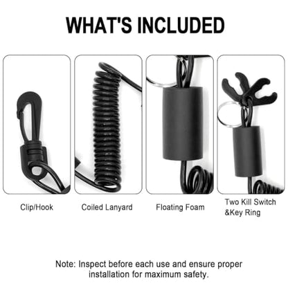 Floatable Boat Kill Switch Lanyard with Backup Key & Flotation Foam - color: Black