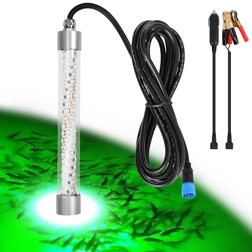 F1 12V Underwater Green Fishing Light, 100W LED Fishing Lights for Night Fishing Docks Boat Kayaks, Submersible Fish Light Attractants for Crappie Snook Squid Fresh&Salt Water (16.4ft Cable) - size: 16.4FT F1