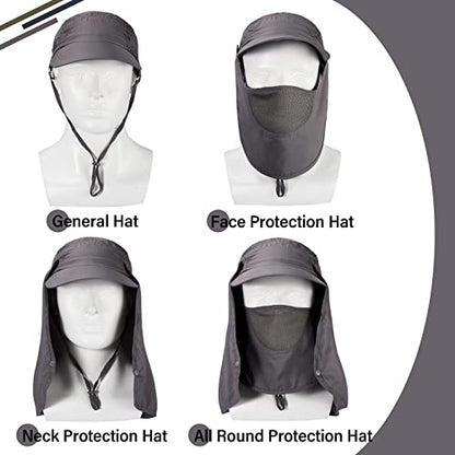 4 Set Sun Hat Fishing Hats UPF 50+ Outdoor Hiking Hat UV Sun Protection Hat with Neck Flap Face Mask and 4 Pack Arm Sleeves - color: Black, Dark Gray, Light Gray, Army Green, size: One Size