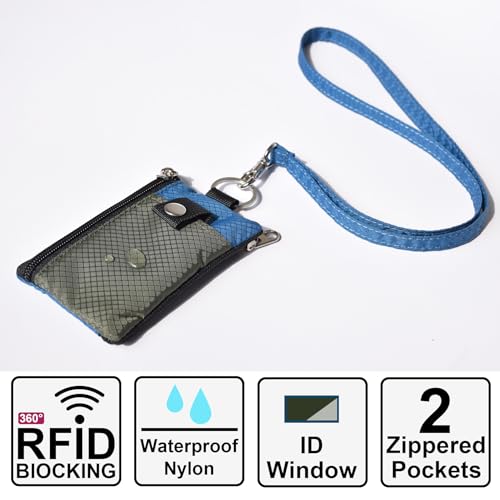 CHENSPRX Minimalist RFID Blocking Small Wallet with ID Window,WaterResistant Zip Id Case Wallet with Lanyard Keychain for Cards,Cash,Travel,Women,Men - color: ElectricBlue+Amy