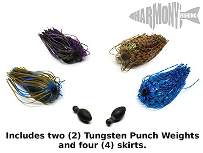 Harmony Fishing - Tungsten Skirted Punch Weight/Slither Rig MSS Kit [Pack of 2] (Modular Skirt System) - size: ½ oz