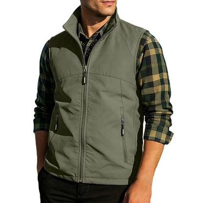 Fishing Vests for Men Lightweight Stand Collar Hiking Travel Vest - color: Army Green, size: Small