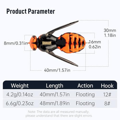 Kingdom Wasp Crawl Bait Insect Bionic Floating Fishing Lures Swimbaits Hard Artificial Baits Lure Freshwater and Saltwater Bass Carp Pike Walleye Fishing ABS Material Carbon Steel Three Book Hook - color: 04, size: 4.2g