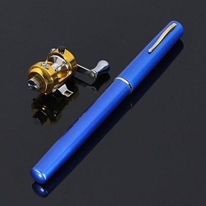 Jatzde Mini Portable Pocket Fish Rod Pen Aluminum Alloy Fishing Rod Pole Reel Combos… - color: Blue