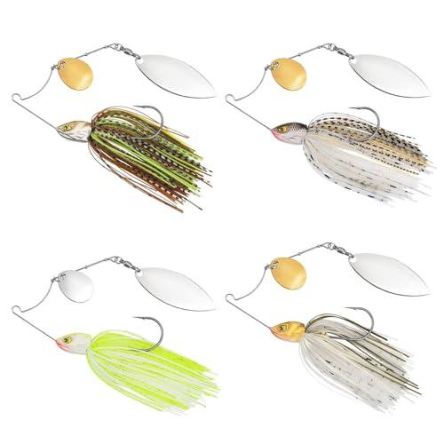 MadBite by KastKing Spinnerbait Fishing Lures, Bass Trout Salmon Walleye Stainless Steel Spinner Baits Kit, Saltwater Freshwater, 4 pcs - color: Clear Water - Colorado & Willow, size: 3/8oz