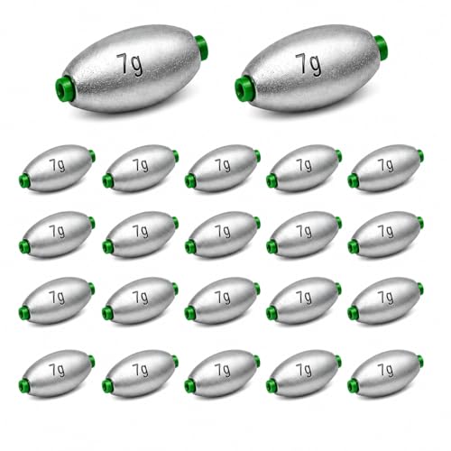 Egg Sinkers Fishing Weights with Plastic Core, Oval Lead Slip Sinker Set for Bass Catfish Saltwater Freshwater, Line Protecting Sliding Weights Tackle Kit (7g 10g 15g 20g) - size: 7g-20pcs