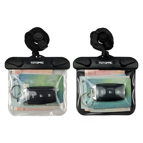 2Pack Waterproof Car Key FOB Case Floating Wallet Pouch for Remote Keys ID Credit Card Cash Money Submersible Dry Bag Holder (2, Black + Transparent) - color: Black + Transparent