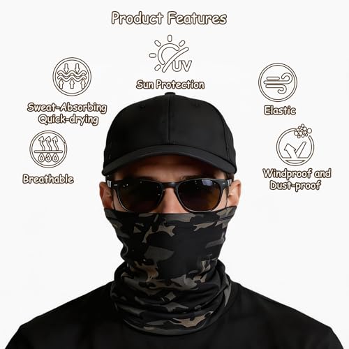 9 Pack Neck Gaiter Sun Protection Face Masks Breathable Windproof Face Cover UV Protection Bandana Scarf for Men Women - color: Camouflage