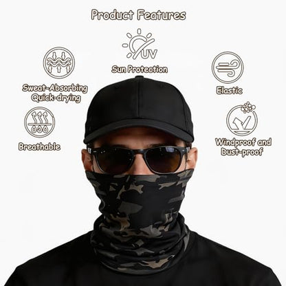 9 Pack Neck Gaiter Sun Protection Face Masks Breathable Windproof Face Cover UV Protection Bandana Scarf for Men Women - color: Camouflage