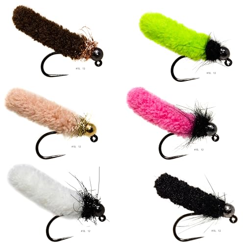 Outdoor Planet 12/24 Fly Fishing Flies Kit Fly Assortment, Dry Flies Wet Flies Streamers Nymphs Flies, Fly Fishing Assortment Kit for Bass Trout Salmon Fishing - color: 12 Tactical Mop Jig Pack 1