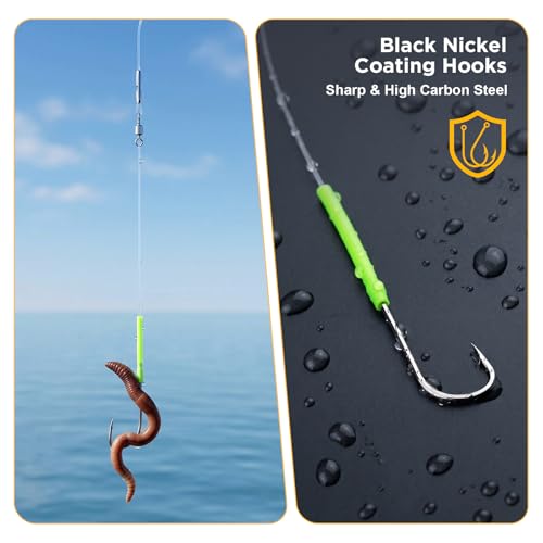 DONQL 5pcs Sea Fishing Rigs, Pre Tie Flapper Pulley Rigs Single Hooks, Deep Drop Snapper Rig for Beach Casting Shore Fishing Flounder Halibut Whiting Striped, 3 Size Available1/0, 2/0, 3/0