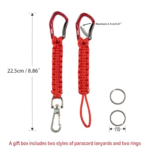 HERCULES Paracord Keychain Set – 2 Pack Lanyard Rope with Aluminum Clip, Durable Paracord Wrist Strap for Outdoor Activities, Imperial Red - style: Imperial Red