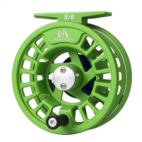 Maxcatch Tino Fly Fishing Reel, Large Arbor All Aluminum with CNC Cutting Trout Fly Reels, 3/4 5/6 7/8wt - color: Reel Only (Green), size: 5/6wt