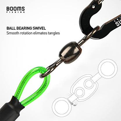 Booms Fishing T02 Fishing Pole Tether, Kayak Paddle Leash, Paddle Board Fishing Accessories, Heavy Duty Fishing Lanyard for Fishing Tools/Rods/Paddles - color: Green with 5.9" RB1 Belt, 2pcs