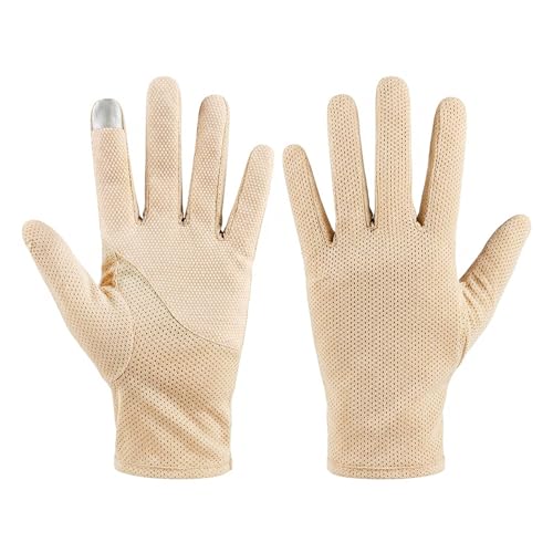 Men Summer Driving Gloves Breathable UV Sun Gloves Light Weight Cotton Gloves - color: Khaki