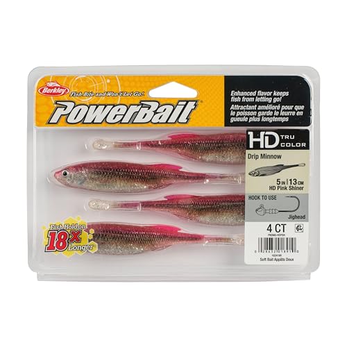 Berkley PowerBait Drip Minnow Fishing Soft Bait - color: HD Pink Shiner, size: 5"