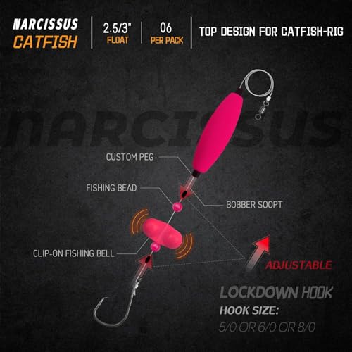 Narcissus Catfish Rigs Set – 6 Pre-Tied Rigs with 2 Sinker Sliders, Float Rigs Tackle, Santee Rig, Circle Hooks 6/0 – Complete & Ready-to-Use Kit - color: Hook Size 5/0-Weight 2 oz New