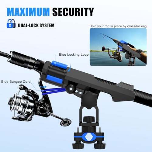 VEXPLO Fishing Rod Holder for Boat, Pole Mount Fishing Pole Holders for Boats Fit Various Fence Tube, Secure Fishing Gear Accessories with Protective Bungee Cords and Sliding Loop for Anglers Gift