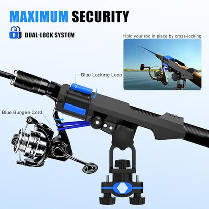 VEXPLO Fishing Rod Holder for Boat, Pole Mount Fishing Pole Holders for Boats Fit Various Fence Tube, Secure Fishing Gear Accessories with Protective Bungee Cords and Sliding Loop for Anglers Gift